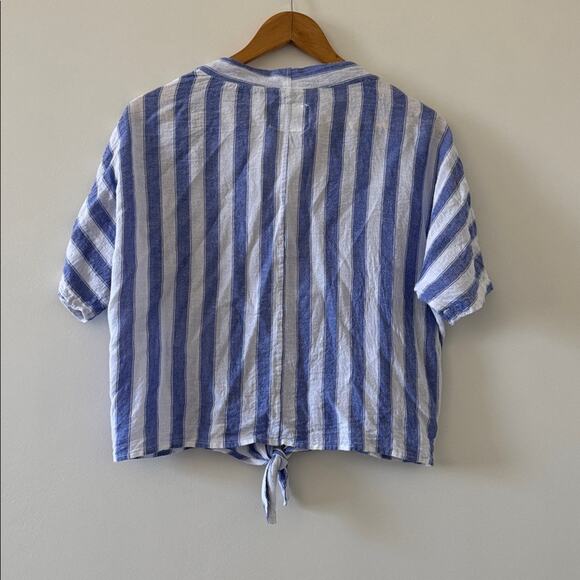 Rails Thea Linen Button Down Tie Front Top Blue White Stripe M - Picture 6 of 7